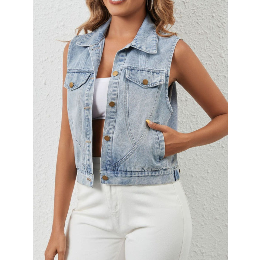 Sleeveless Button Up Denim Jacket Apparel and Accessories