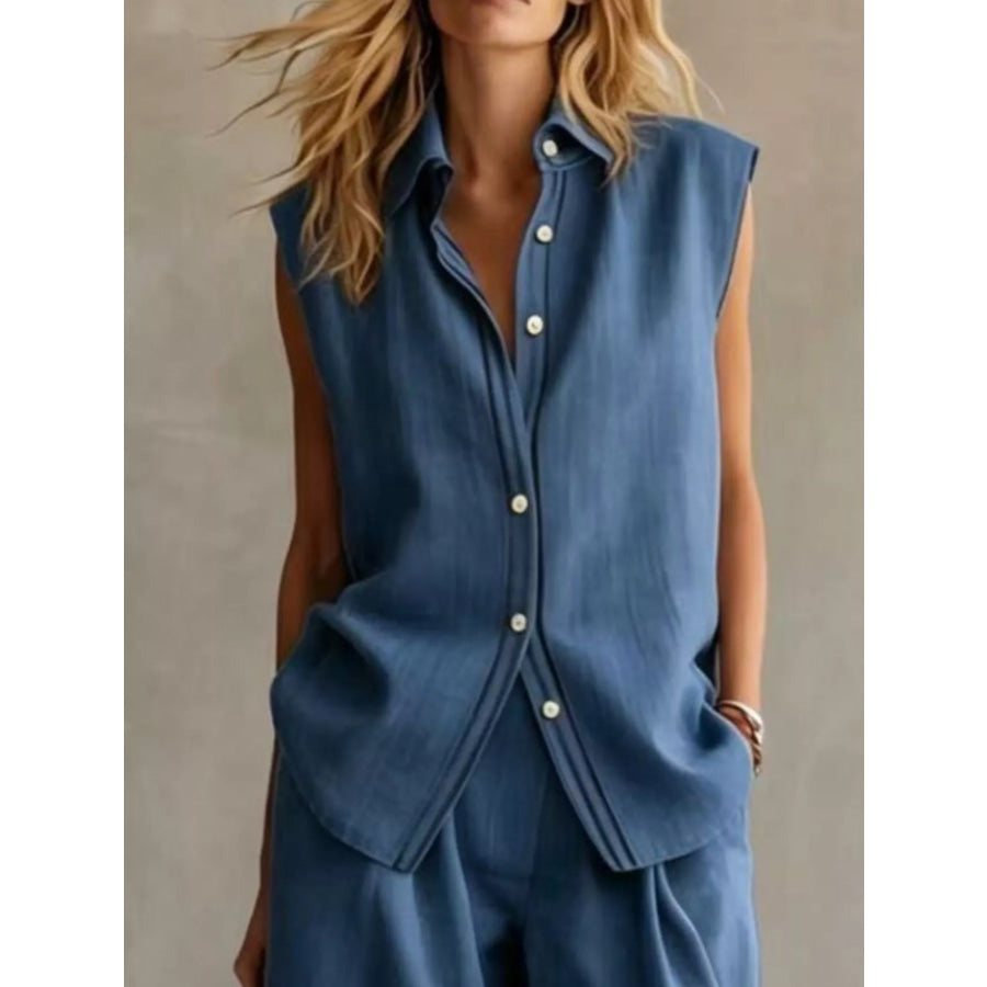Sleeveless Button Up Top and Shorts Set Apparel Accessories