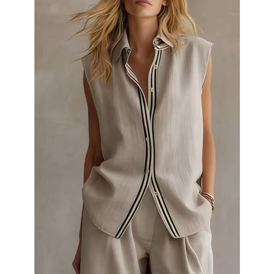 Sleeveless Button Up Top and Shorts Set Apparel Accessories