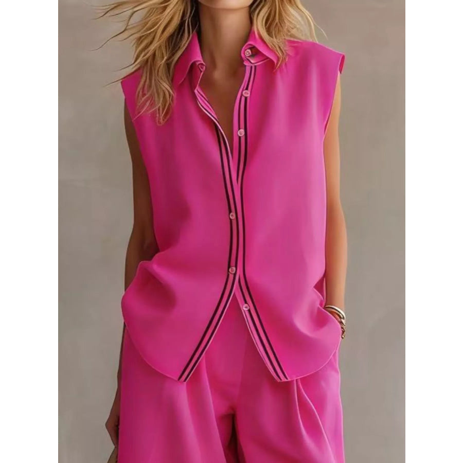 Sleeveless Button Up Top and Shorts Set Apparel Accessories
