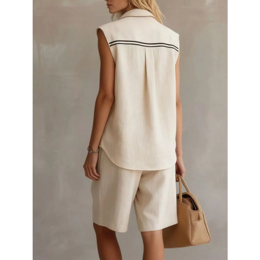 Sleeveless Button Up Top and Shorts Set Apparel Accessories