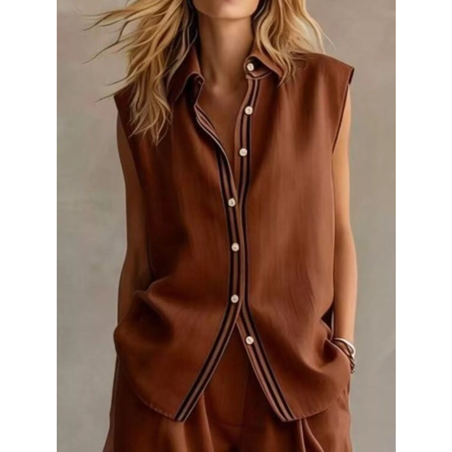 Sleeveless Button Up Top and Shorts Set Apparel Accessories