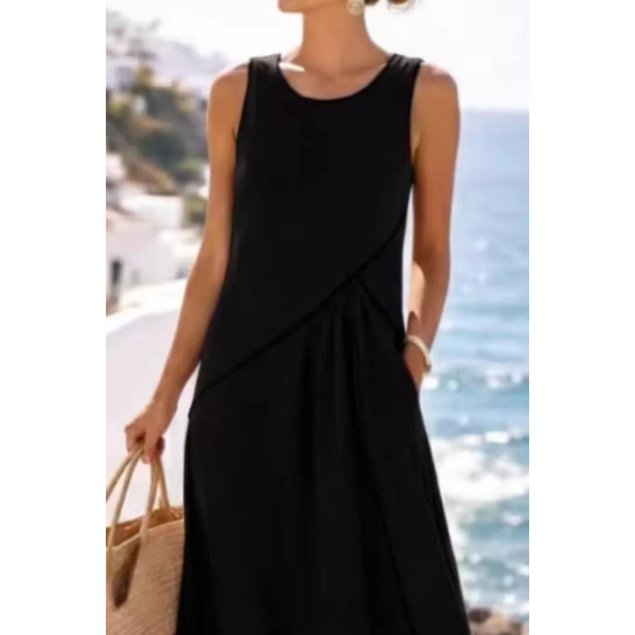 Sleeveless Casual Maxi Dress with Contrast Trim Apparel and Accessories