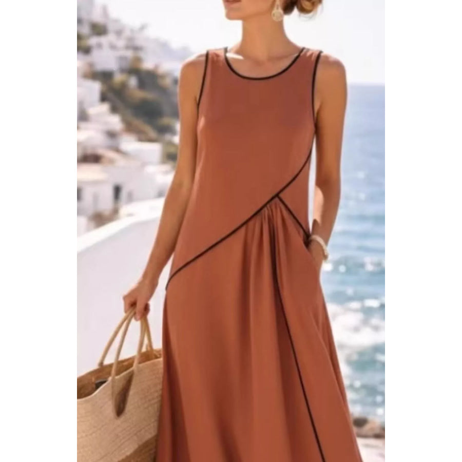 Sleeveless Casual Maxi Dress with Contrast Trim Apparel and Accessories