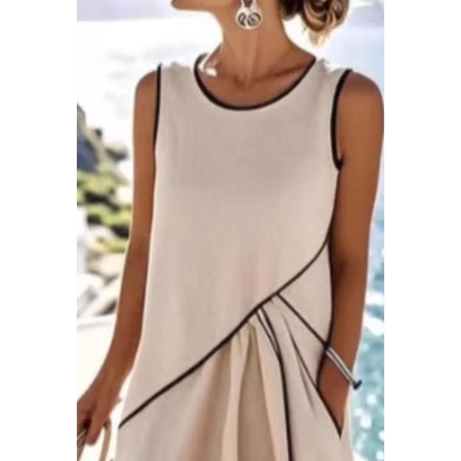 Sleeveless Casual Maxi Dress with Contrast Trim Apparel and Accessories
