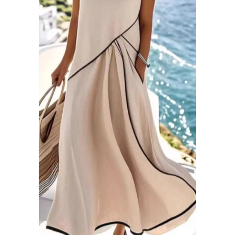 Sleeveless Casual Maxi Dress with Contrast Trim Apparel and Accessories