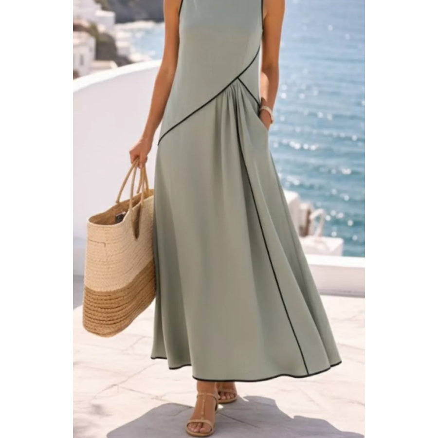 Sleeveless Casual Maxi Dress with Contrast Trim Apparel and Accessories