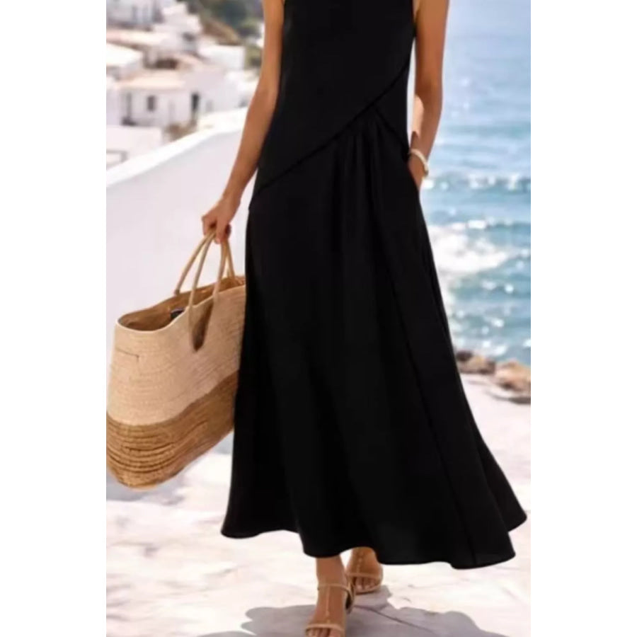 Sleeveless Casual Maxi Dress with Contrast Trim Apparel and Accessories