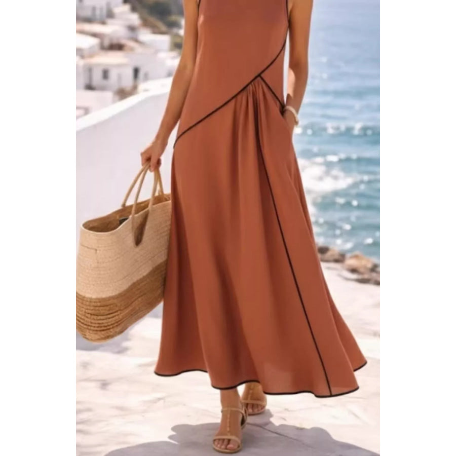 Sleeveless Casual Maxi Dress with Contrast Trim Apparel and Accessories