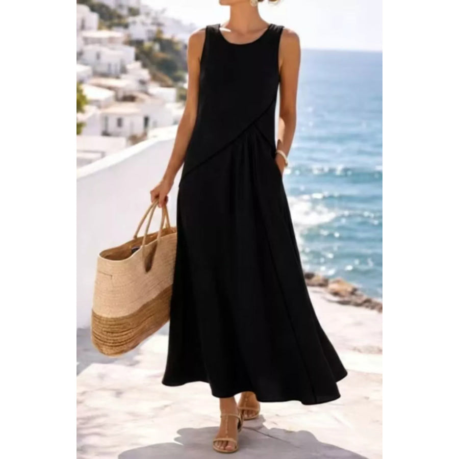 Sleeveless Casual Maxi Dress with Contrast Trim Black / S Apparel and Accessories