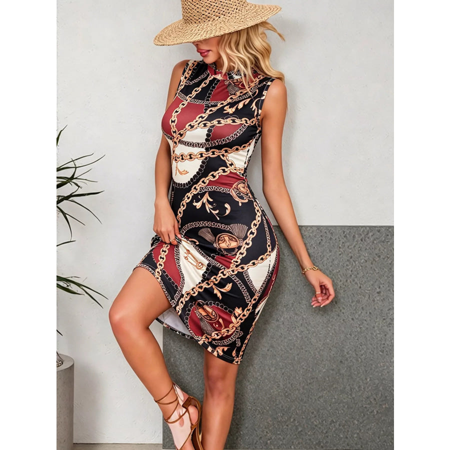 Sleeveless Chain Print Bodycon Dress Apparel and Accessories
