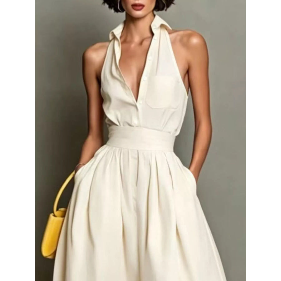 Sleeveless Collared A-Line Midi Dress White / S Apparel and Accessories