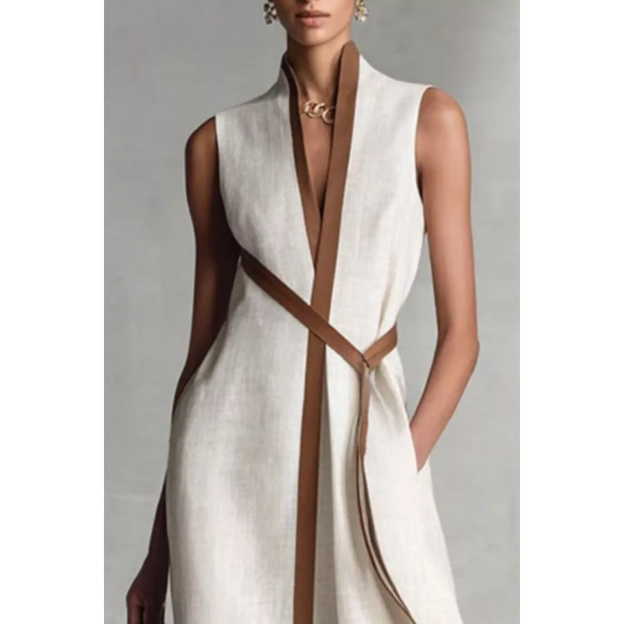 Sleeveless Contrast Trim Midi Dress Apparel and Accessories