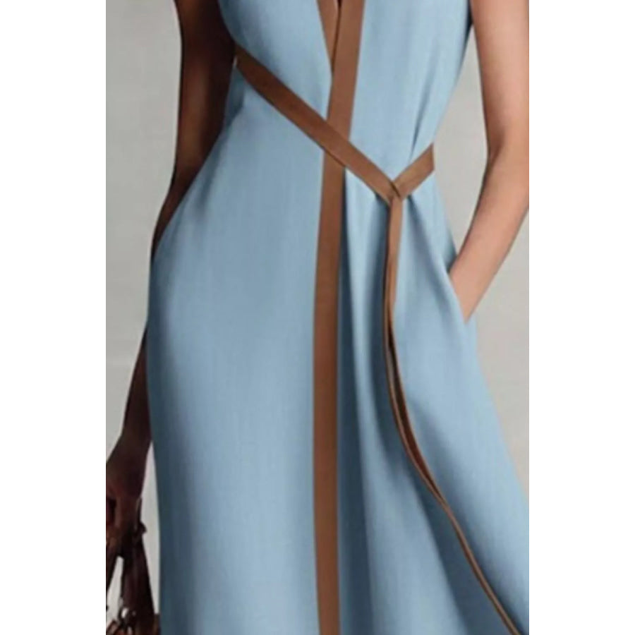 Sleeveless Contrast Trim Midi Dress Apparel and Accessories