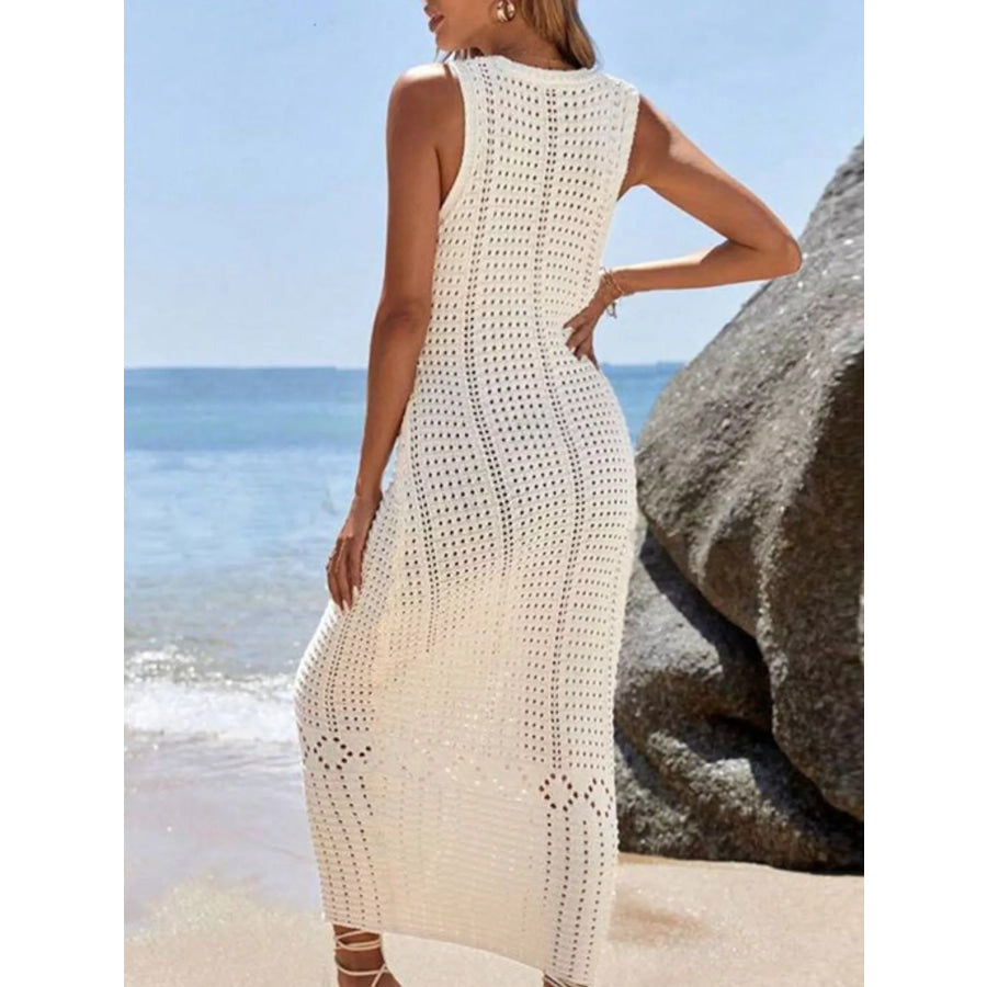 Sleeveless Crochet Knit Cover Up Maxi Dress Apparel and Accessories