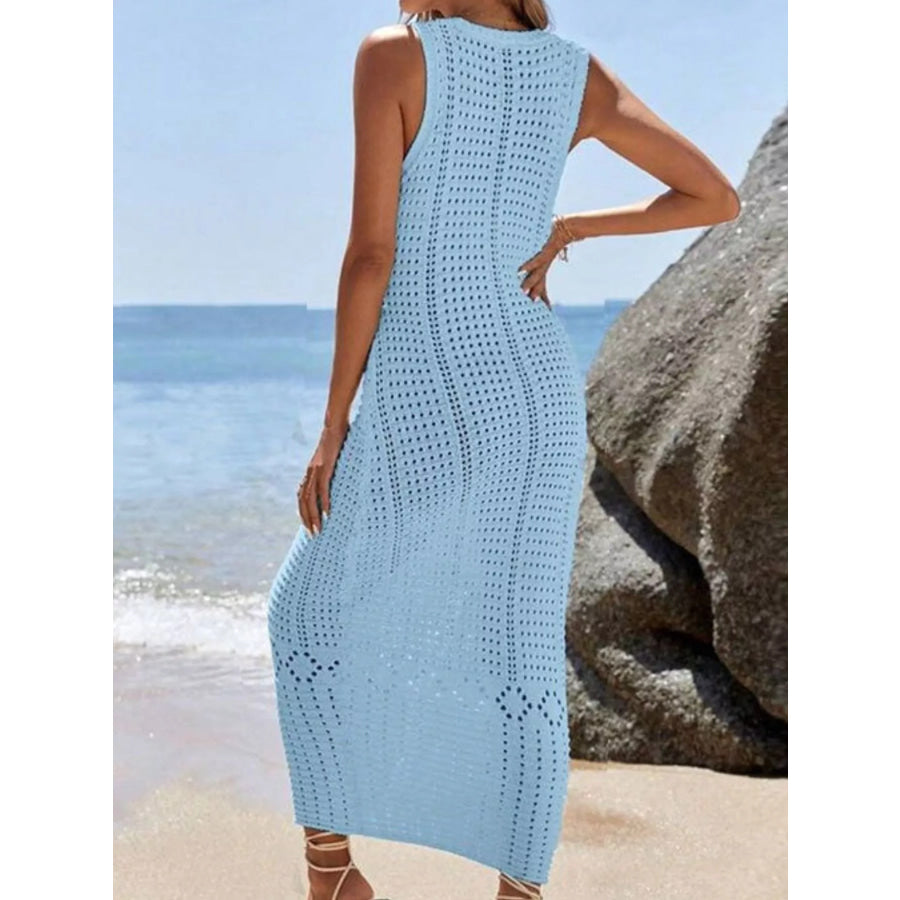 Sleeveless Crochet Knit Cover Up Maxi Dress Apparel and Accessories