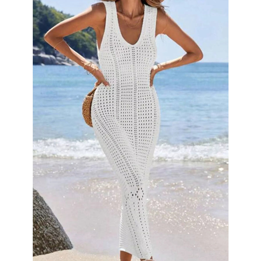 Sleeveless Crochet Knit Cover Up Maxi Dress Apparel and Accessories
