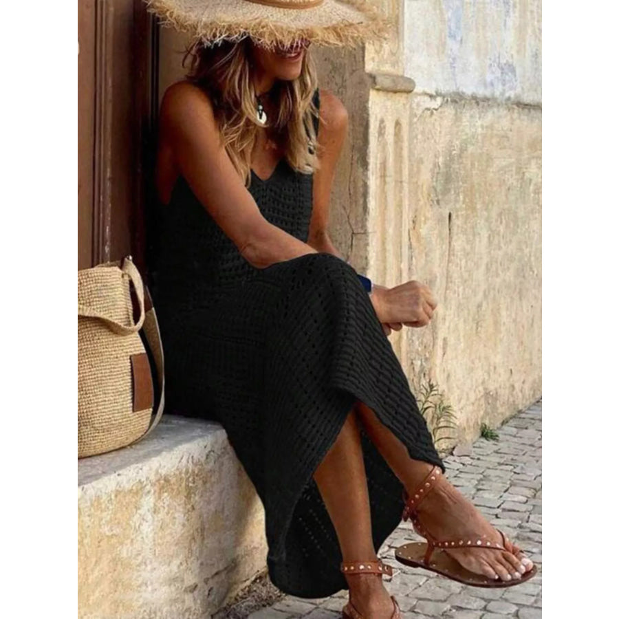 Sleeveless Crochet Knit Cover Up Maxi Dress Apparel and Accessories