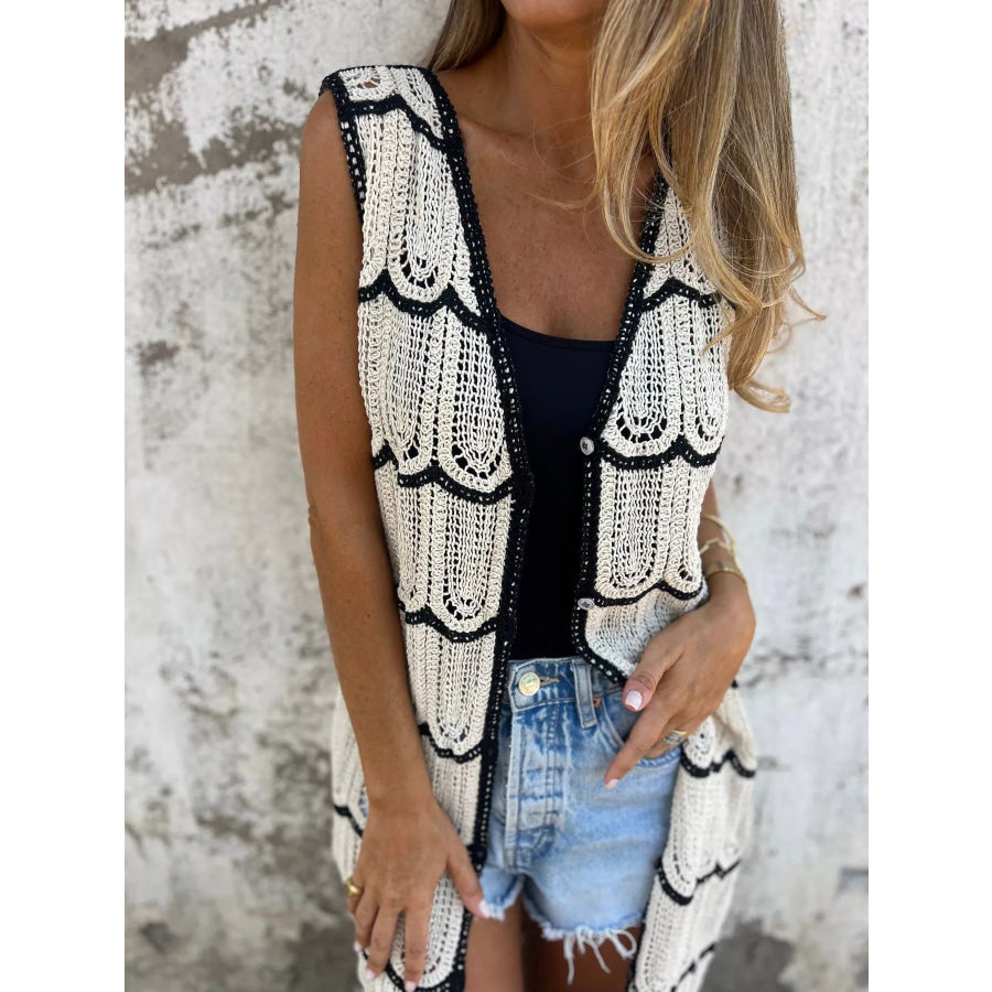 Sleeveless Crochet Longline Cardigan Apparel and Accessories