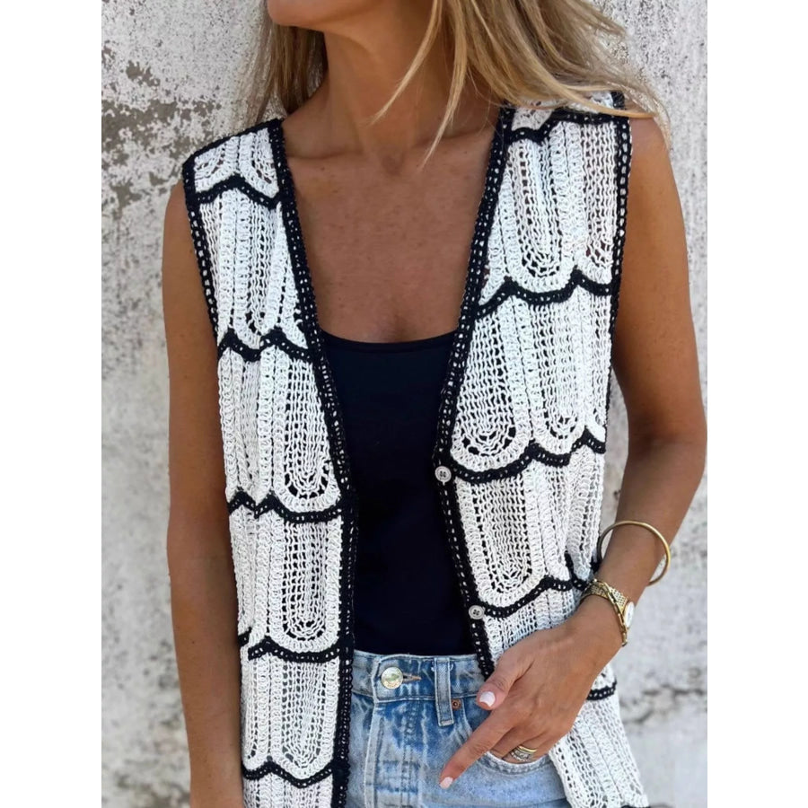 Sleeveless Crochet Longline Cardigan Apparel and Accessories