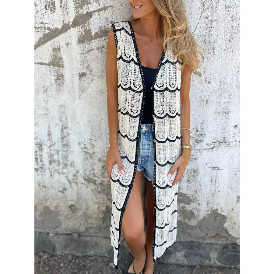 Sleeveless Crochet Longline Cardigan Apparel and Accessories