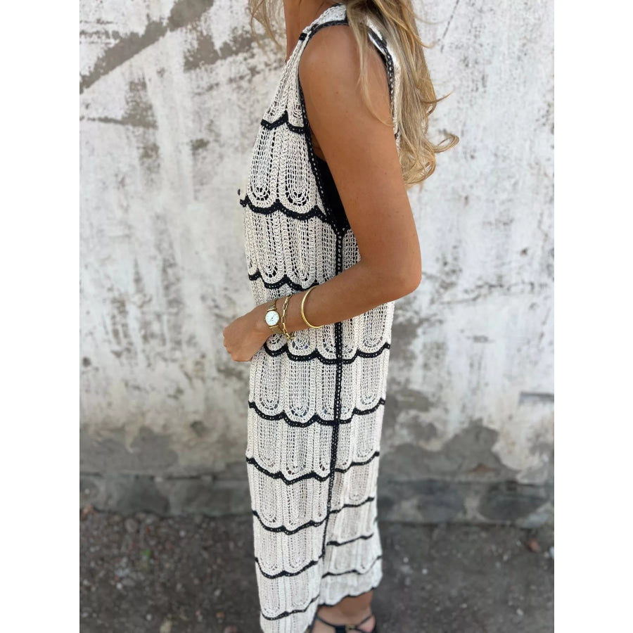 Sleeveless Crochet Longline Cardigan Apparel and Accessories