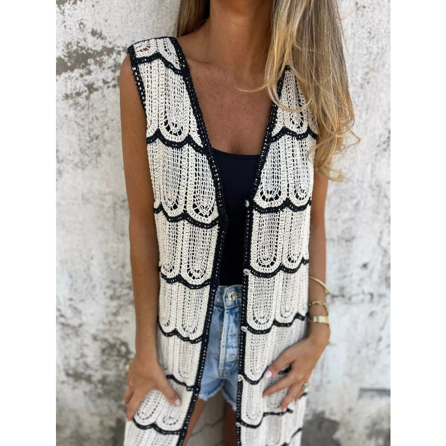 Sleeveless Crochet Longline Cardigan Apparel and Accessories
