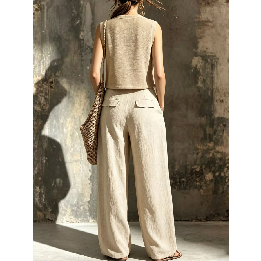 Sleeveless Crop Top and High-Waisted Wide-Leg Cargo Pants Set Apparel Accessories