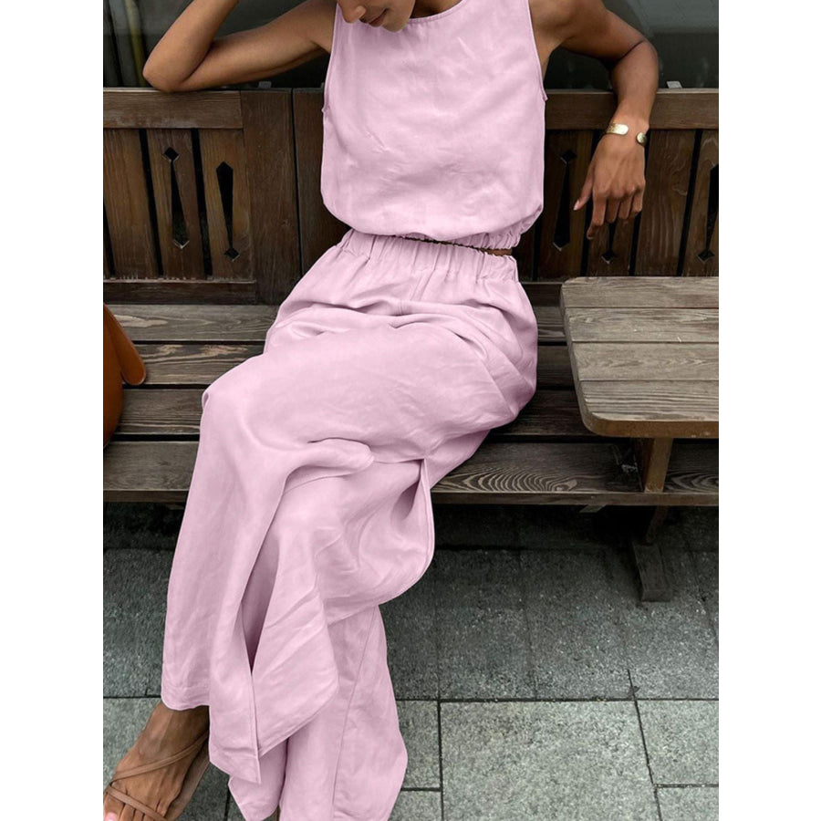Sleeveless Crop Top and Slit Pants Set Apparel and Accessories