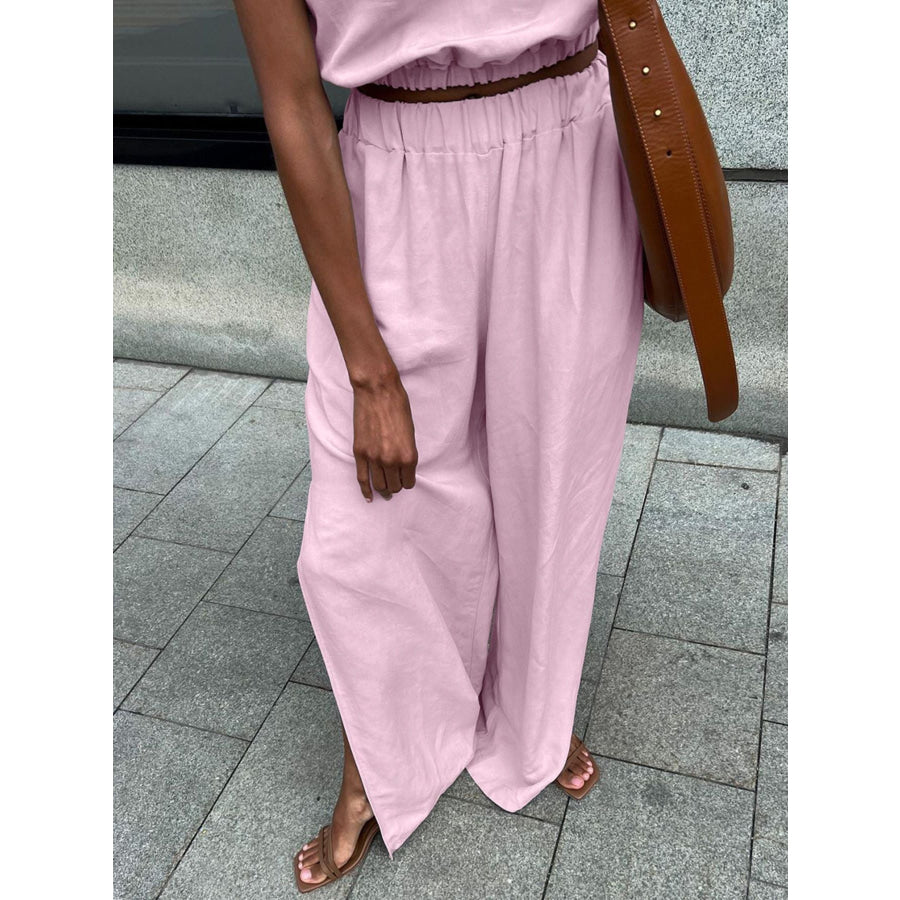 Sleeveless Crop Top and Slit Pants Set Apparel and Accessories
