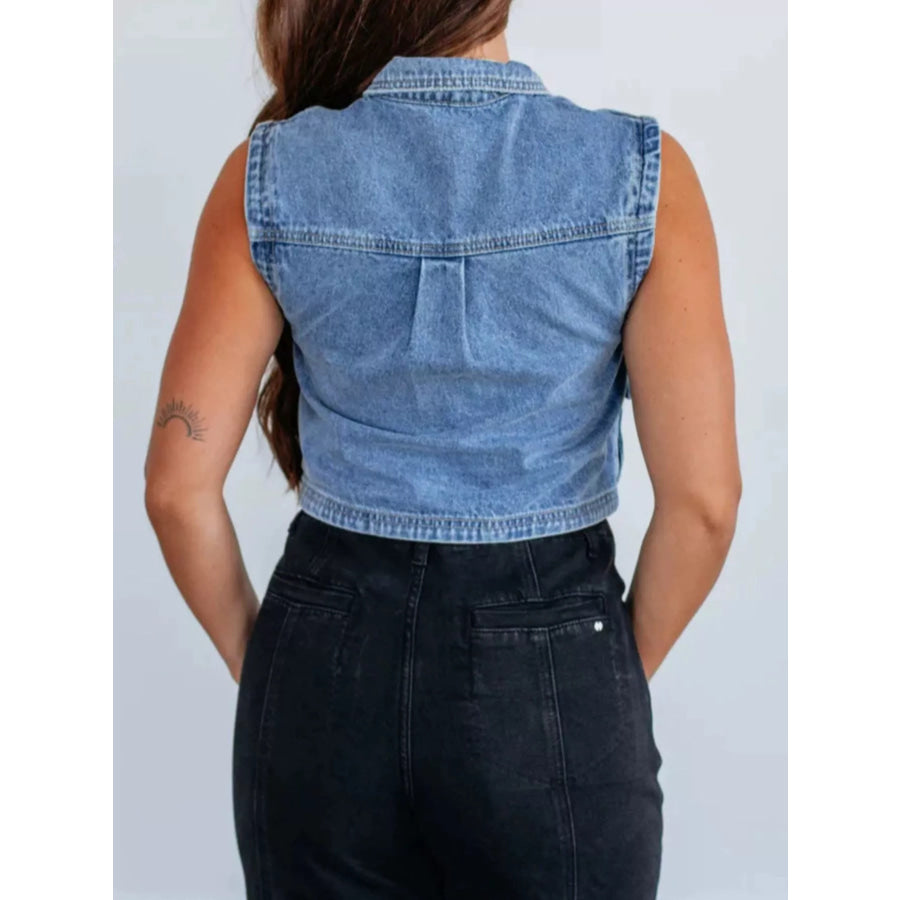 Sleeveless Cropped Denim Vest Apparel and Accessories