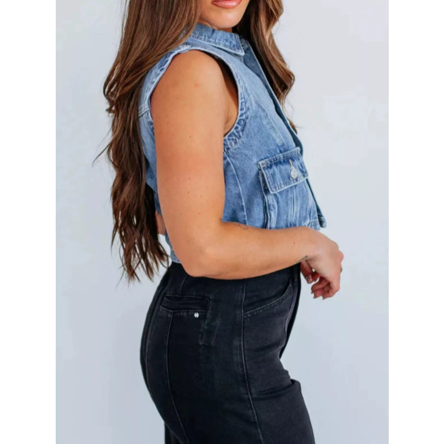 Sleeveless Cropped Denim Vest Apparel and Accessories