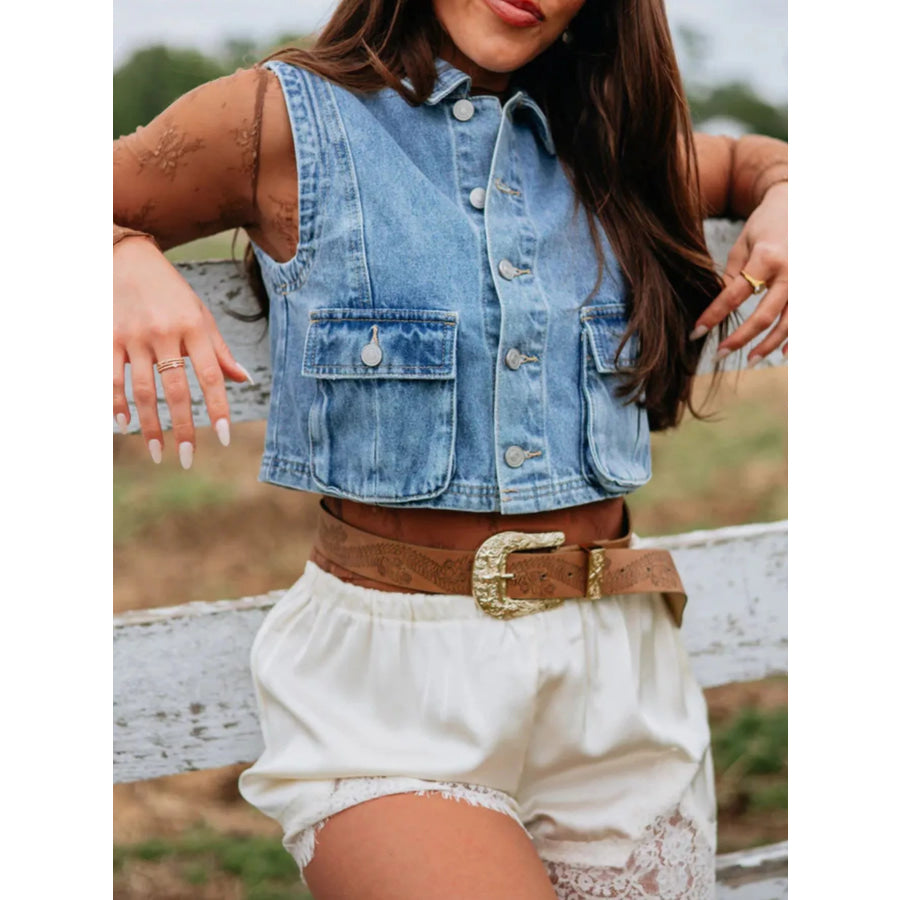 Sleeveless Cropped Denim Vest Apparel and Accessories