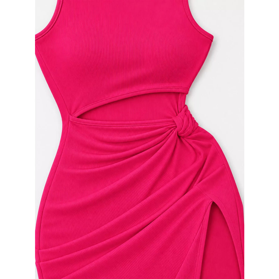 Sleeveless Cut-Out Ruched High-Slit Bodycon Dress Apparel and Accessories