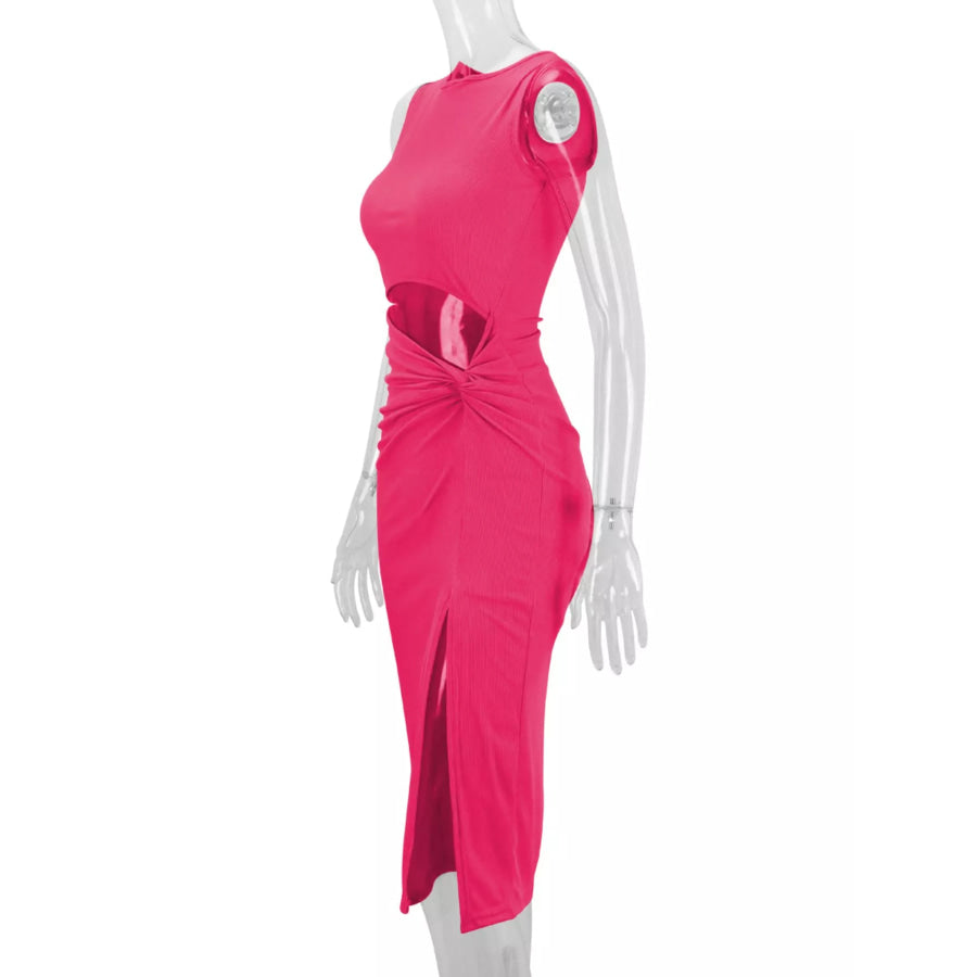 Sleeveless Cut-Out Ruched High-Slit Bodycon Dress Apparel and Accessories