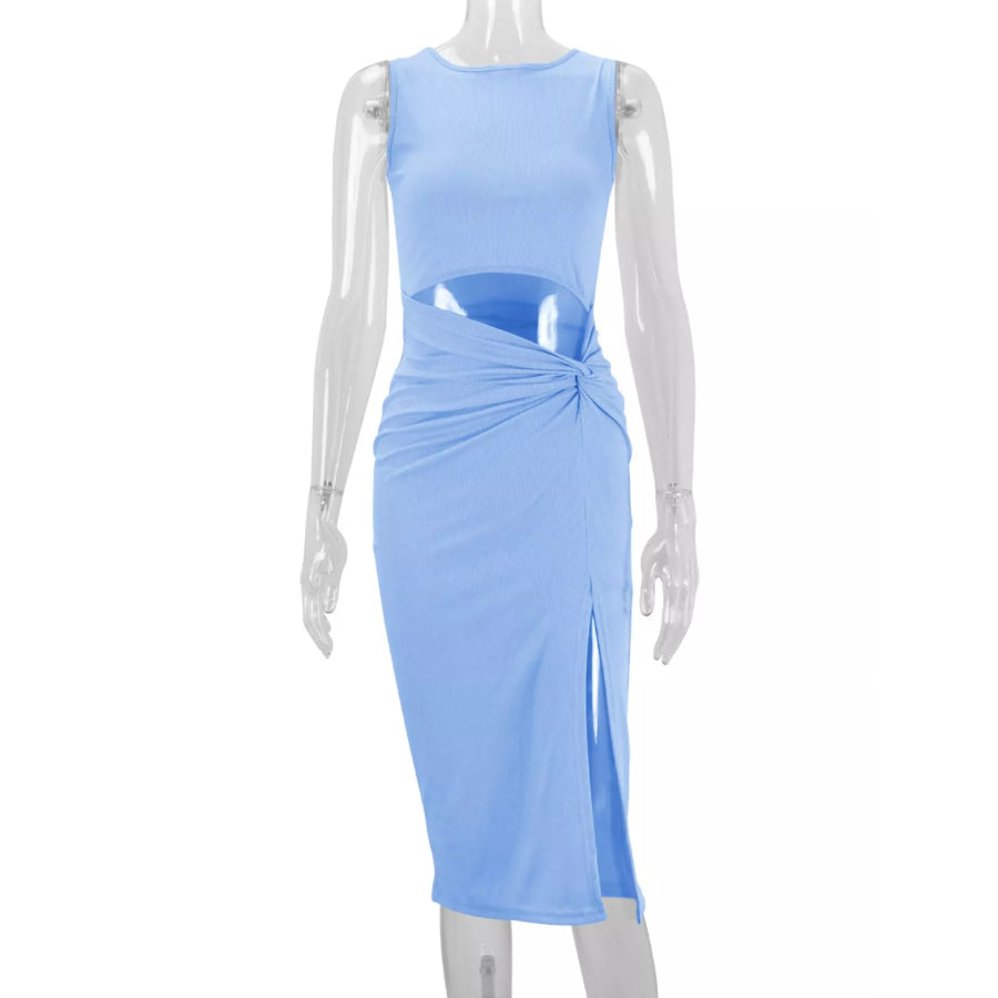 Sleeveless Cut-Out Ruched High-Slit Bodycon Dress Apparel and Accessories