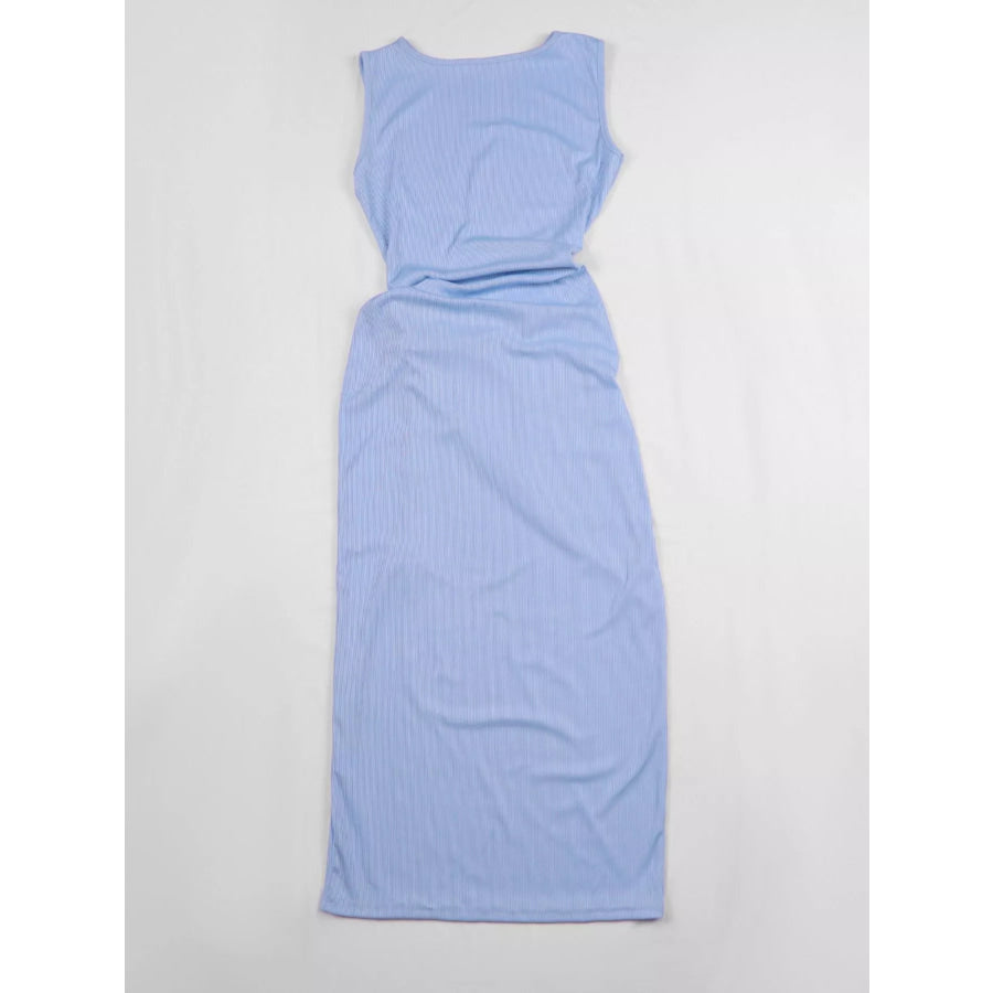 Sleeveless Cut-Out Ruched High-Slit Bodycon Dress Apparel and Accessories