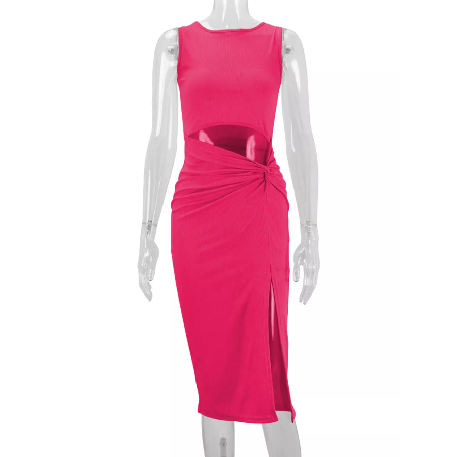 Sleeveless Cut-Out Ruched High-Slit Bodycon Dress Apparel and Accessories