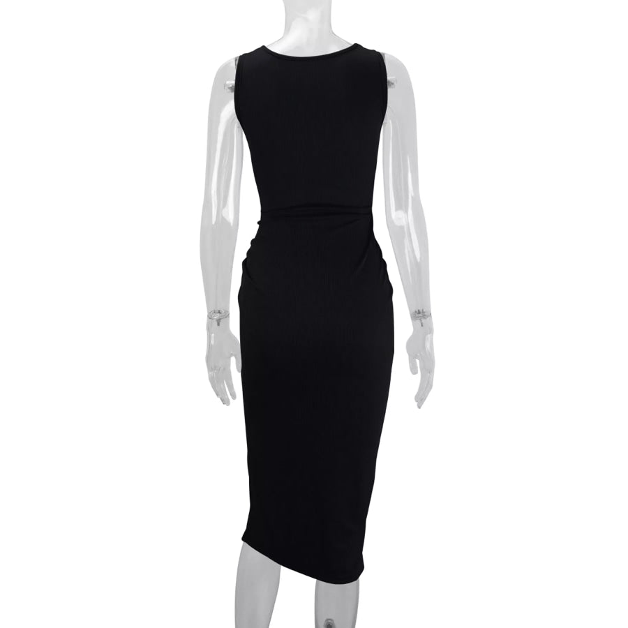 Sleeveless Cut-Out Ruched High-Slit Bodycon Dress Apparel and Accessories