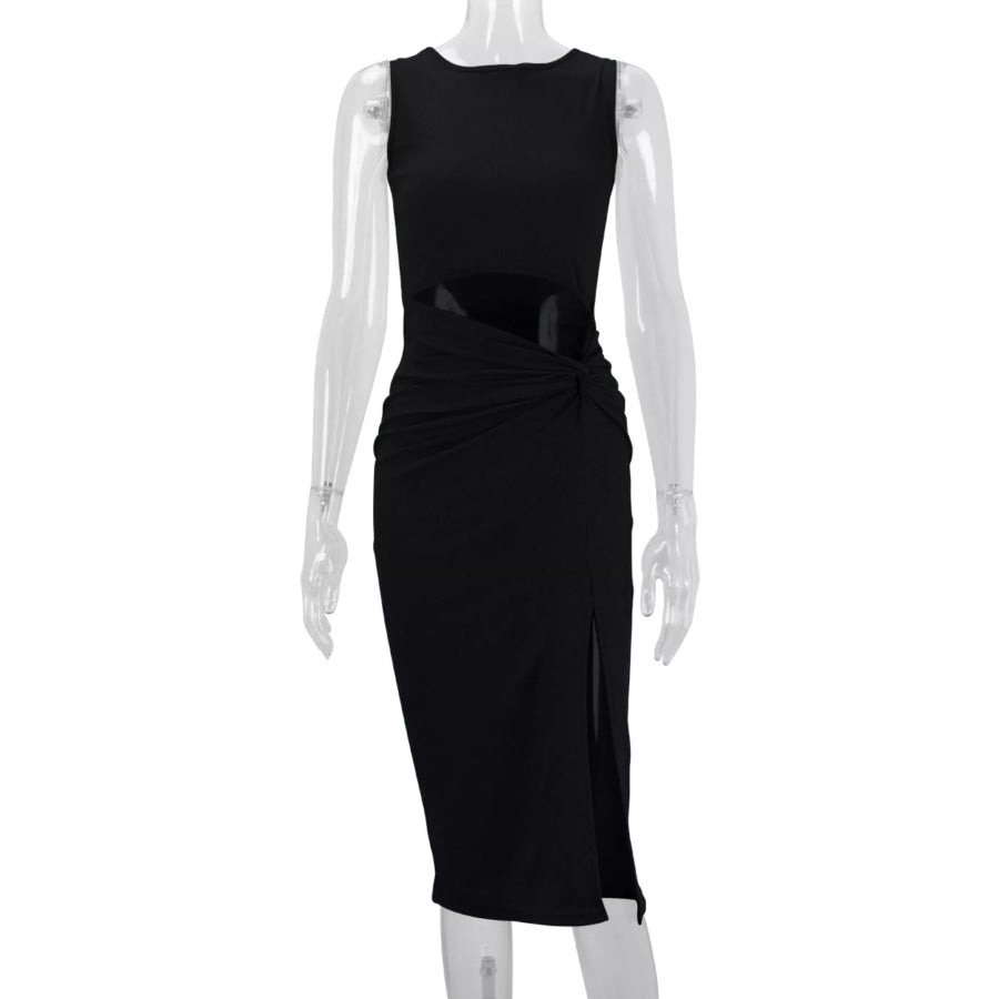 Sleeveless Cut-Out Ruched High-Slit Bodycon Dress Apparel and Accessories