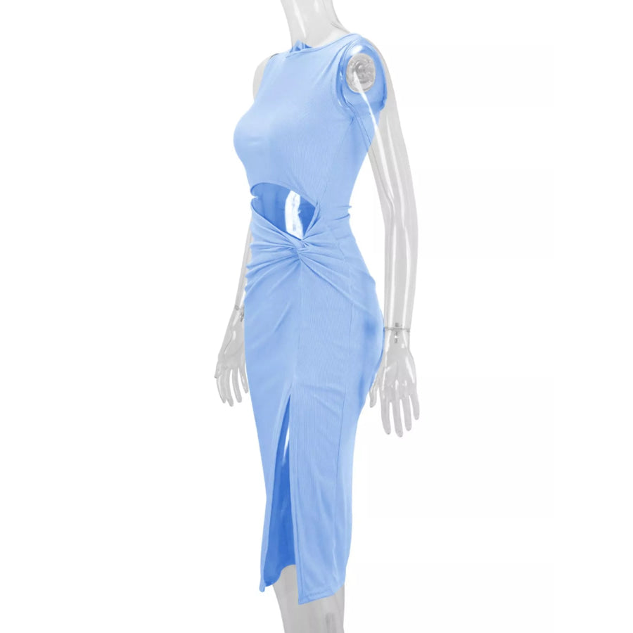 Sleeveless Cut-Out Ruched High-Slit Bodycon Dress Apparel and Accessories