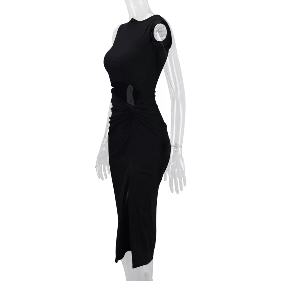Sleeveless Cut-Out Ruched High-Slit Bodycon Dress Apparel and Accessories