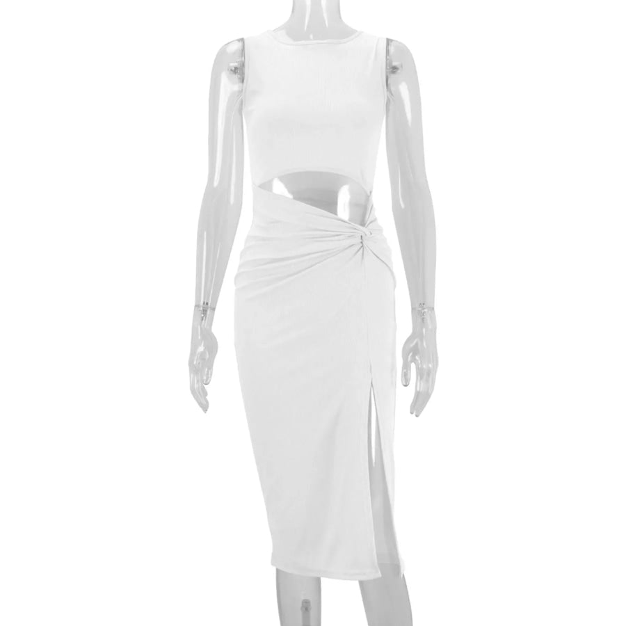Sleeveless Cut-Out Ruched High-Slit Bodycon Dress Apparel and Accessories