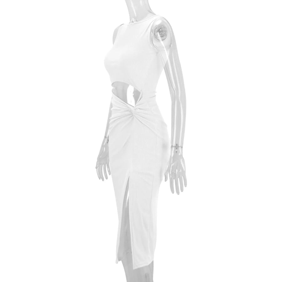 Sleeveless Cut-Out Ruched High-Slit Bodycon Dress Apparel and Accessories