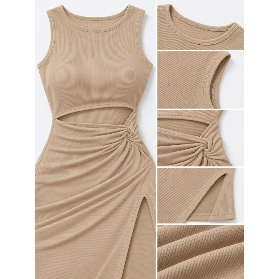 Sleeveless Cut-Out Ruched High-Slit Bodycon Dress Apparel and Accessories