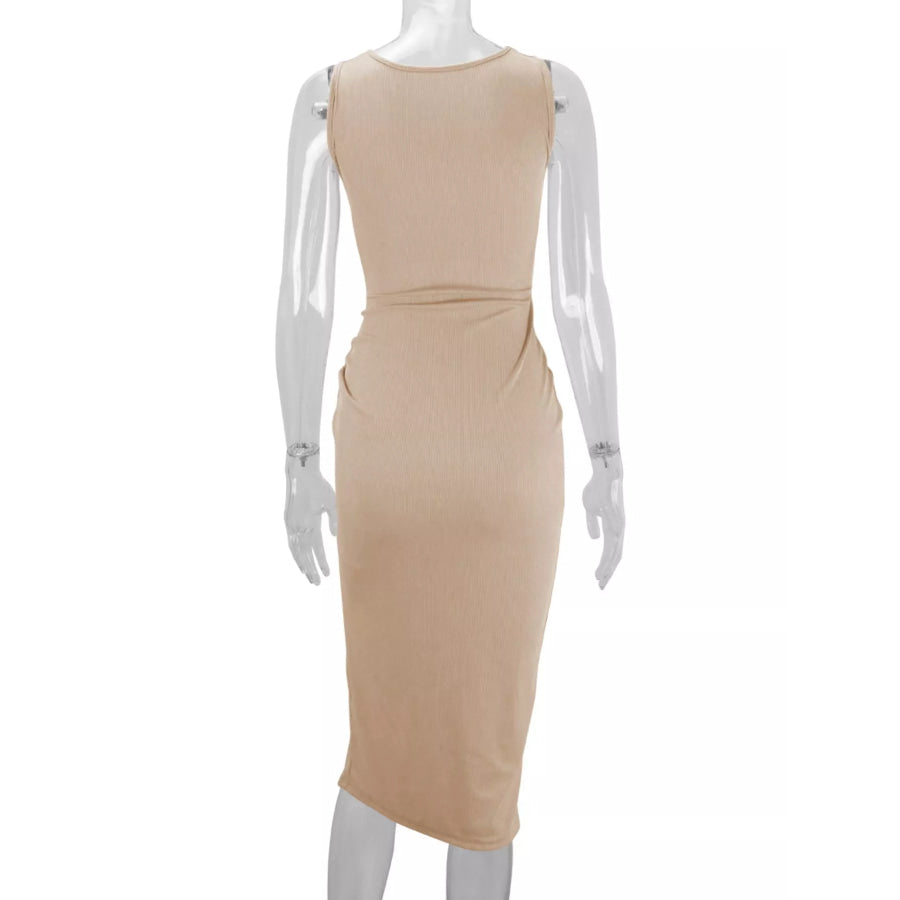 Sleeveless Cut-Out Ruched High-Slit Bodycon Dress Apparel and Accessories