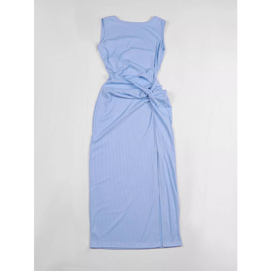 Sleeveless Cut-Out Ruched High-Slit Bodycon Dress Apparel and Accessories