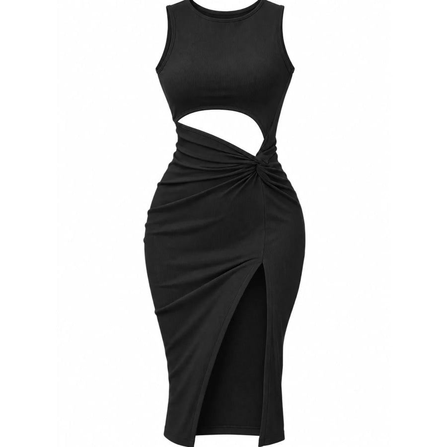 Sleeveless Cut-Out Ruched High-Slit Bodycon Dress Apparel and Accessories