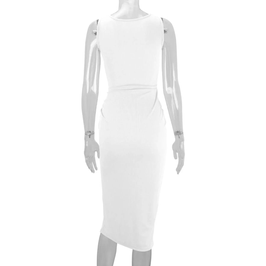 Sleeveless Cut-Out Ruched High-Slit Bodycon Dress Apparel and Accessories