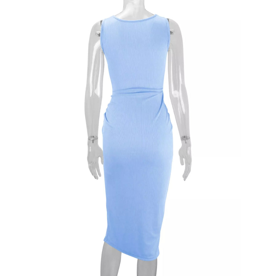 Sleeveless Cut-Out Ruched High-Slit Bodycon Dress Apparel and Accessories